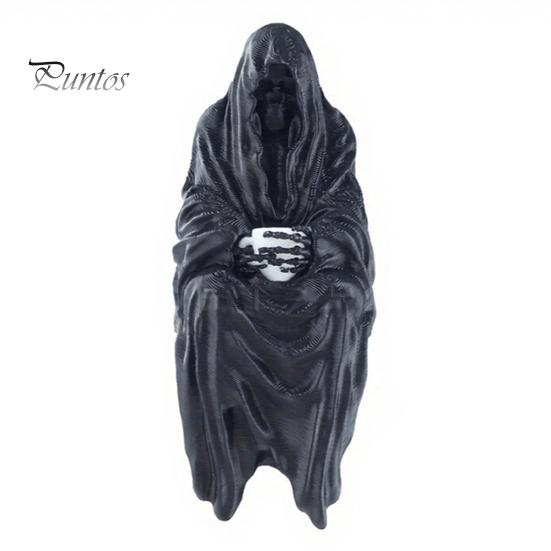 Gothic Home Decor 3D Printed Tabletop Figurine, Grim Reaper Sitting Statue, Halloween Table Ornaments Spooky Sculpture for Garden or Bookshelf,