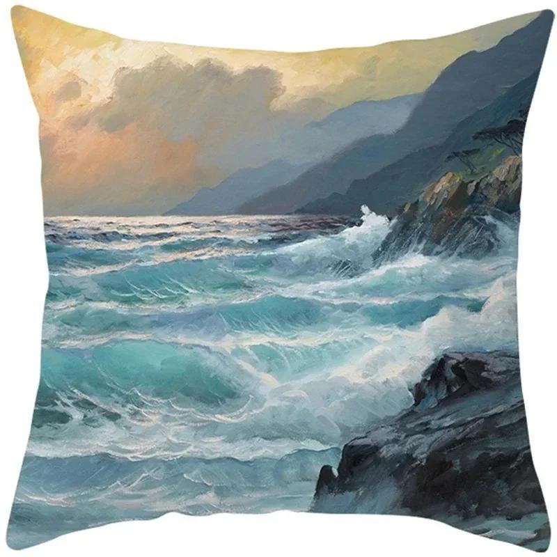 

Роскошный домашний декор Наволочка с рисунком горного леса Чехол для подушки для дивана в гостиной Чехол для подушки 66x66cm бордовый