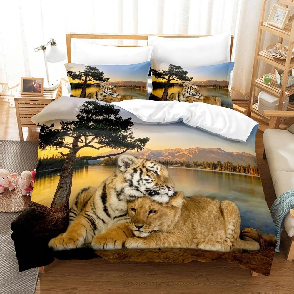 3D Pet Cat Comforter Bedding Set For Kids Cute Kitten And Tiger Duvet Cover For Boys And Girls Mysterious Black Cat Bedspread