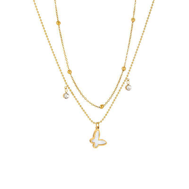 Butterfly Rhinestone Titanium Steel Necklace & Bracelet Set - Colorfast Stainless Steel