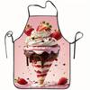 1 Ice Cream Cake Apron - Macaron Pink Kitchen Apron with Strawberry and Chocolate Ice Cream Design, Reusable Fabric, Suitable for Baking and Christmas