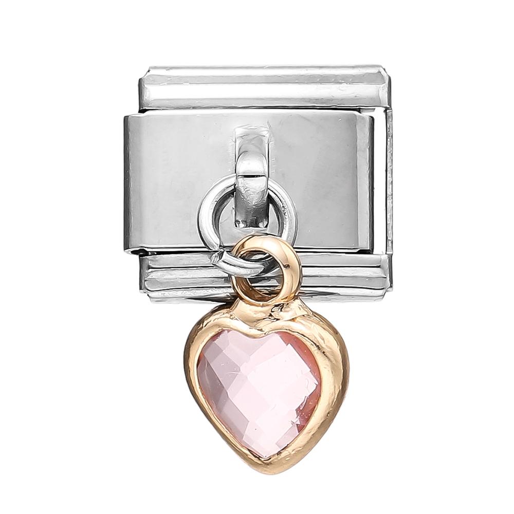 

1 шт. Итальянские звенья-шармы с подвесками в виде сердца со стразами, подходят для браслетов из нержавеющей стали 9 мм, аксессуары для изготовления женских украшений