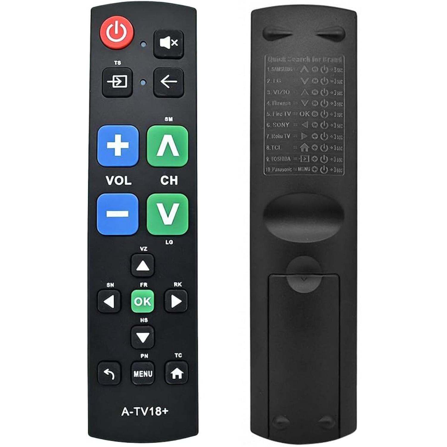 Big Button TV Remote Control, samsung tv remote, Universal TV Remote Replacement, Simple Easy to Use, Great for Seniors, Works with Major TV Brands чёрный