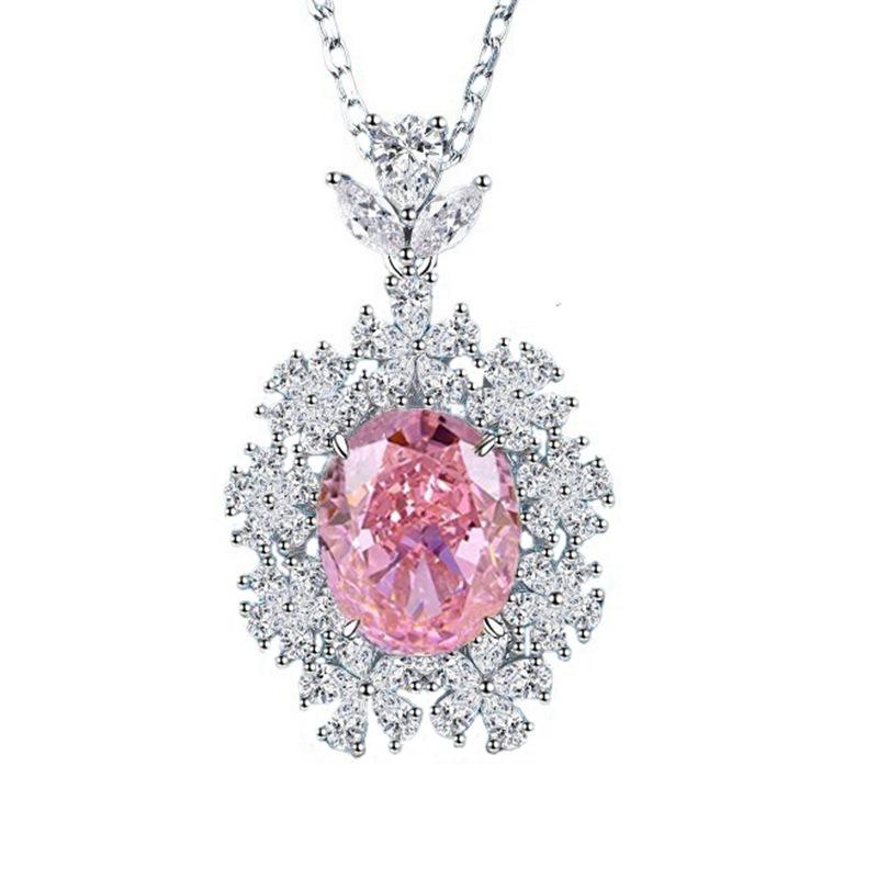 Luxury Solid Platinum PT950 Women's Ice Flower Cut Red Pink Yellow Moissanite Diamond Pendant Necklace