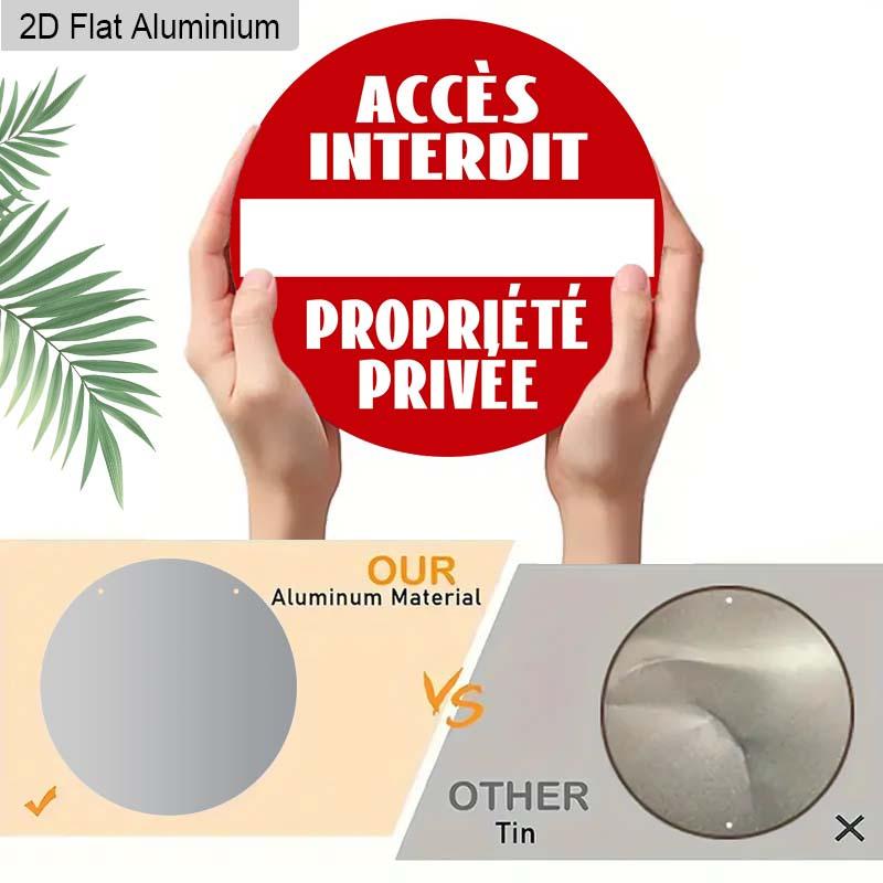 2D Flat 1pc Warning Aluminum Decoration Plaque, "Accès Interdit Propriété Privée" Lettering Sign, Gate Security Decor, Yard Security Decor, Home
