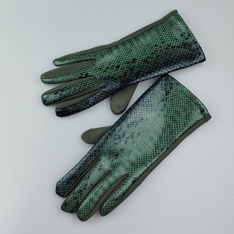 

Fashion Snake Pattern Faux Animal Veins Thick Suede Leather Warm Gloves Women Winter Outdoor Velvet Driving Touch Screen Mittens One Size