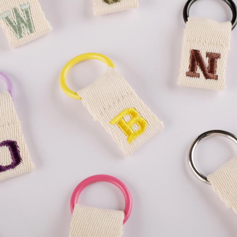 Korean-Inspired Couple Name Tag Backpack Keychain with 26 Letters Embroidered Ribbon