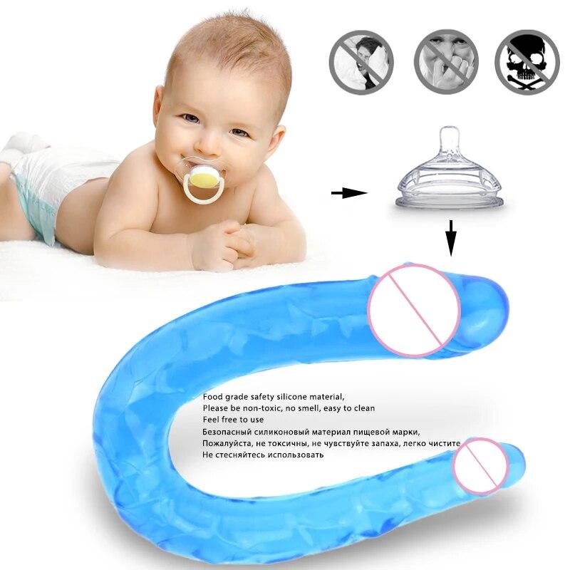 U Shape Double Dildo Flexible Soft Jelly Vagina & Anal Women Gay Lesbian Double Ended Dong Penis Artificial Penis Sex Toys