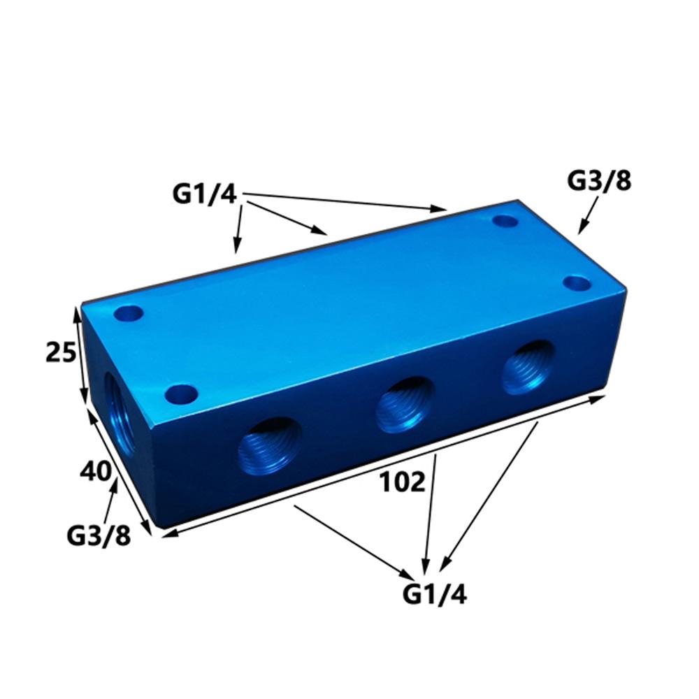 1/2/3/4 Way 4/6/8/10 Ports BSP G3/8" In G1/4" Out Blue Aluminum Manifold Block Splitter Air Water Gas