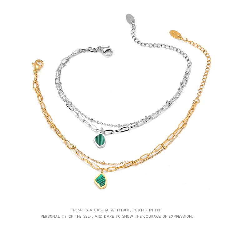 18K Vintage Hong Kong Style Double-Layer Titanium Steel Bracelet for Women