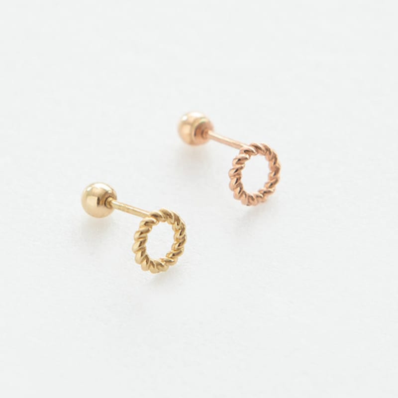 LUNNE 14k Twisted Round Piercing Earrings (14k Gold) S14