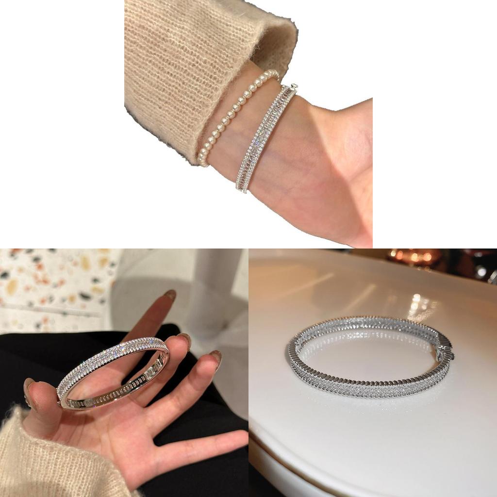Fashion Minimalist Zircon Buckle Bracelet With Geometric Design For Elegant Office Wear