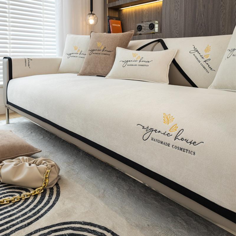 Lehká luxusní minimalistická vyšívaná podložka na pohovku Čtyřsezónní univerzální protiskluzový potah na zádovou opěrku Látka americká špičková pohovka