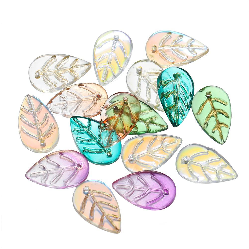 10 30pcs/lot Gradient Leaf Shaped Glass Pendant Beads Transparent Spacer Beads For DIY Bracelet Necklace Making Accessories
