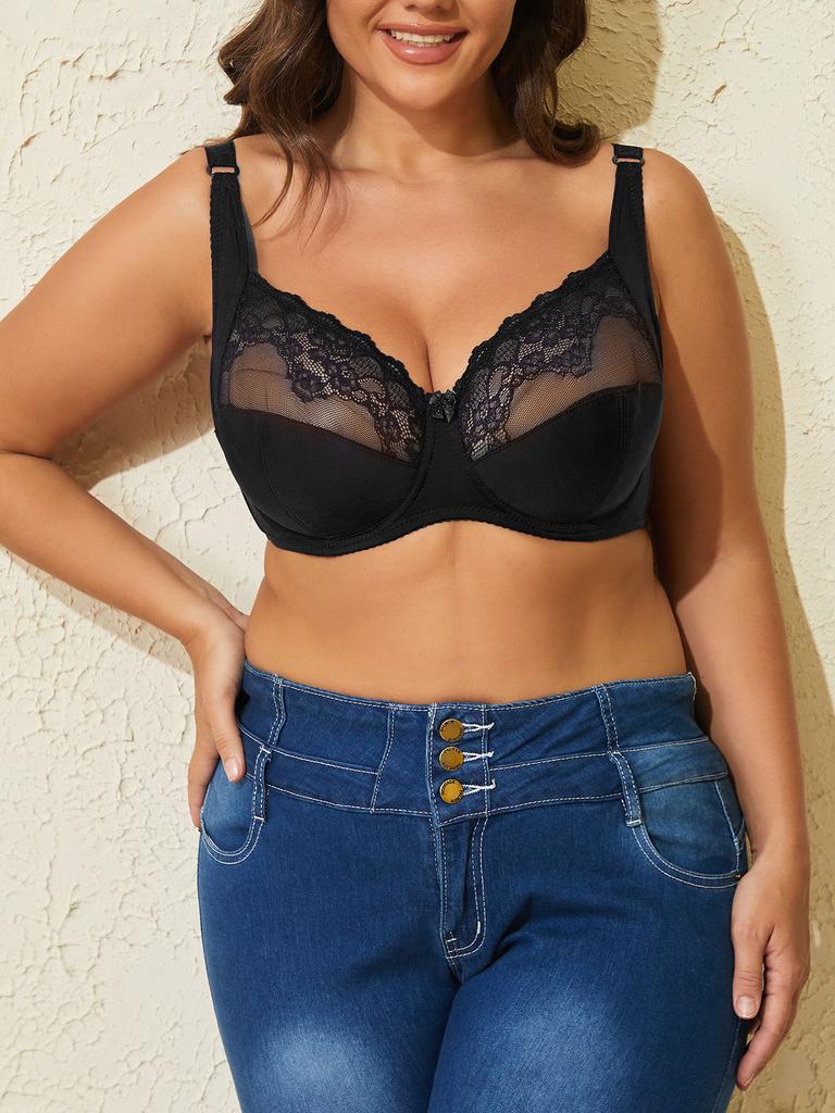 Sexy Spitzen-Bralette EF Cup Damen-BHs Ultradünn Atemberaubend Transparent Bügel Große Größe Reine Farbe
