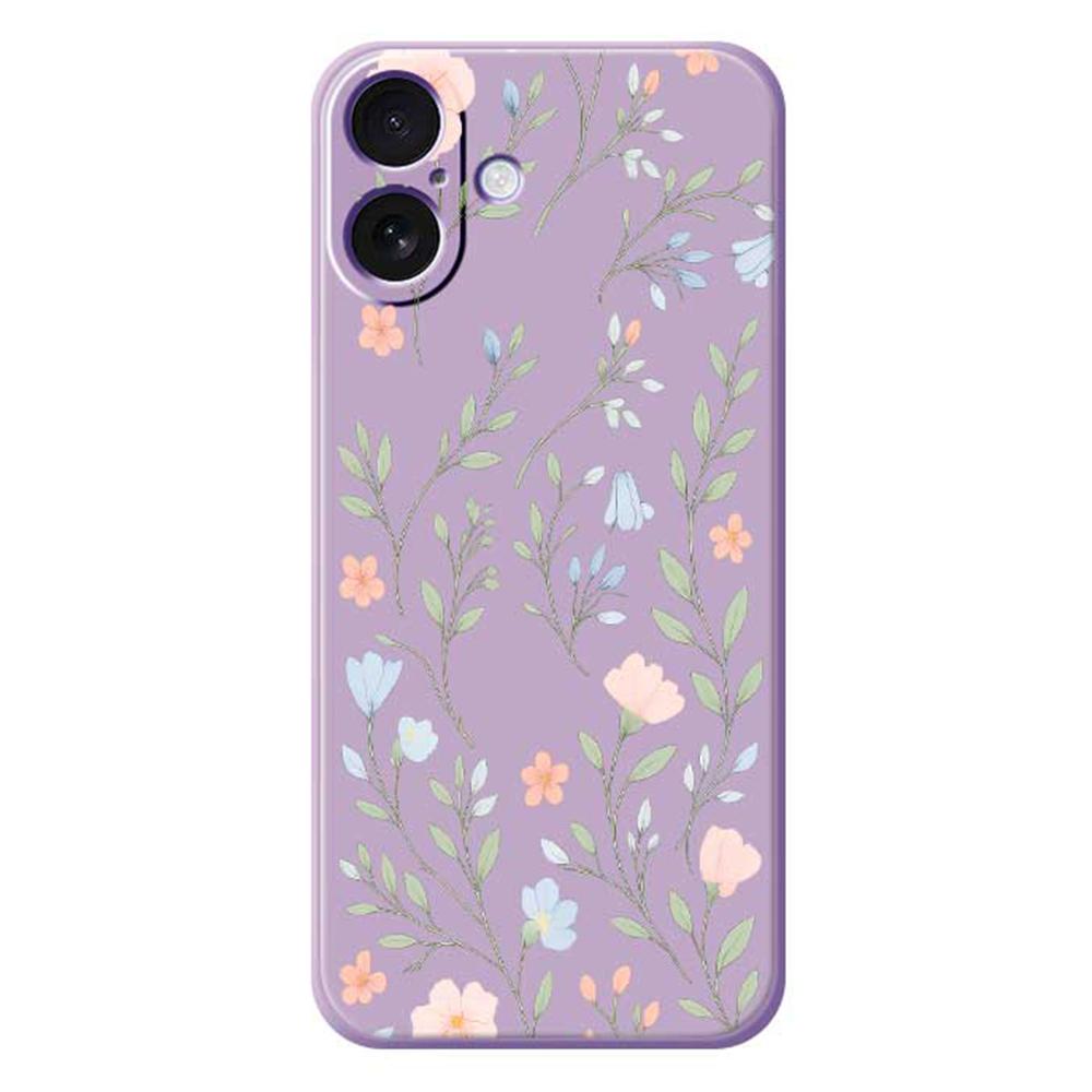 For iPhone 17 Case Pink Blue Flowers Pattern Printing Straight Edge TPU Phone Back Cover
