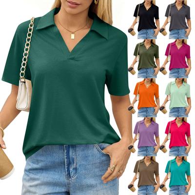 Women's Fashion Casual Lapel Short Sleeve Solid Color Shirt Women's Up Tops