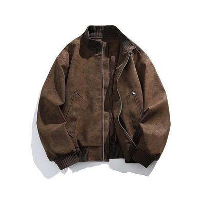 Unisex Retro PU Leather Bomber Jacket: American Style, Stand Collar, Trendy, Versatile, Loose Fit for Autumn/Winter