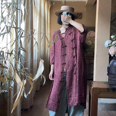 Summer Woman Vintage Retro Loose Disc Catarama Camasa Bumbac Maneci Lungi Imprimat O-Gât Fusta Casual