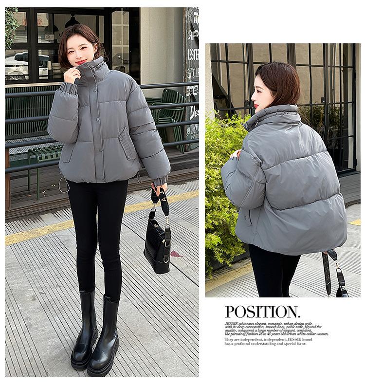 Jachetă de iarnă groasă, călduroasă, de damă, casual, scurtă, cu guler înalt, rezistentă la vânt