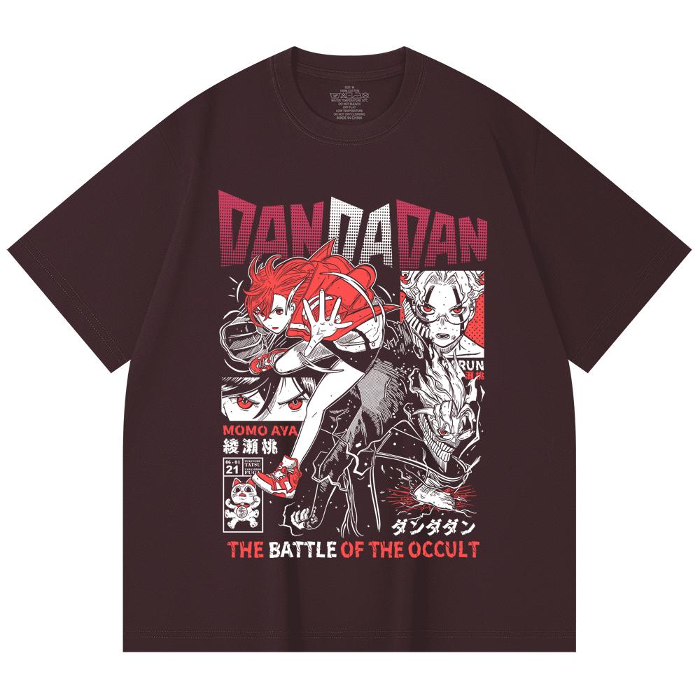 

230 Gsm 100% Cotton DanDaDan V4 Occult Battle Print Unisex Heavy Cotton T Shirt 2XL вина червоного кольору