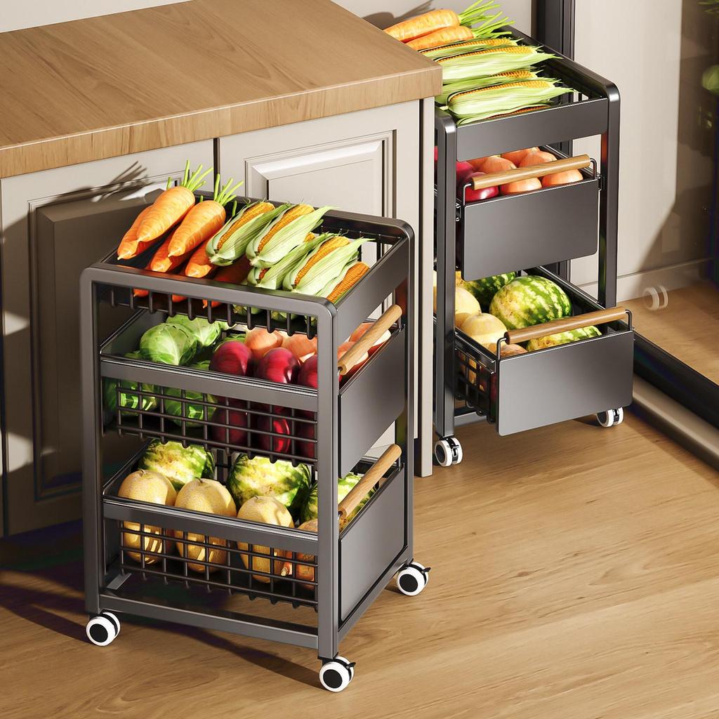Multi-Layer Mobile Kitchen Cart for Seasoning, Snacks, and Produce Storage