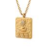 Fashion Personalized Relief Sun Square Pendant Inlaid With Zircon Necklace Titanium Steel Plated 18K Gold Collarbone Chain