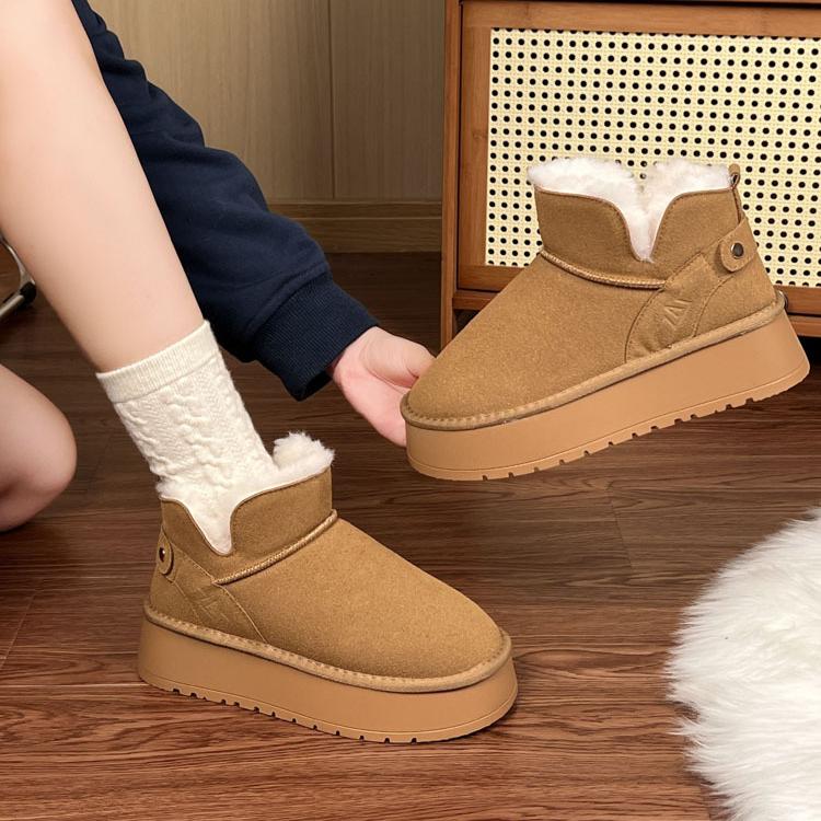 Schneestiefel für Damen Winter Fellintegrierte Kurze Stiefel mit Dickem Fleece für Wärme Schnee Baumwollschuhe Brotschuhe