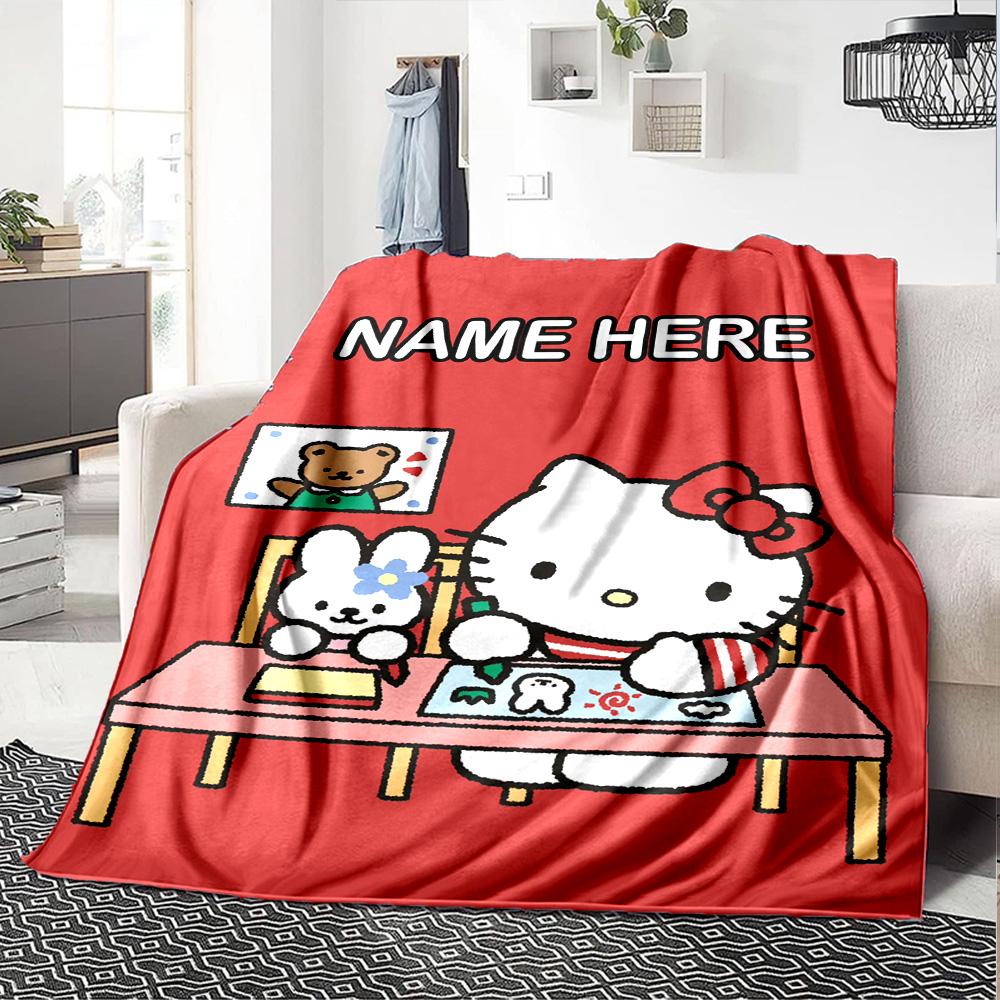 Customizable HelloKitty1 Throw Blanket – Personalized Name, All-Season Cozy Snug Blanket, Machine Washable, Personalized Blanket