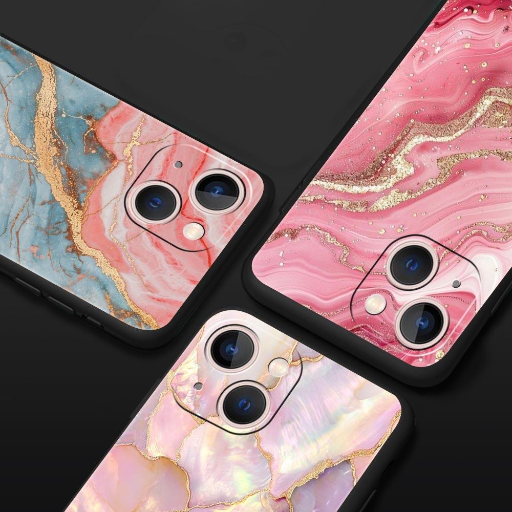 Fashion Gold Pink Marble Phone Case For iPhone 17 16 15 Pro Max 11 12 13 14 7 8 Plus SE 2020 X XR XS Cover Soft Black