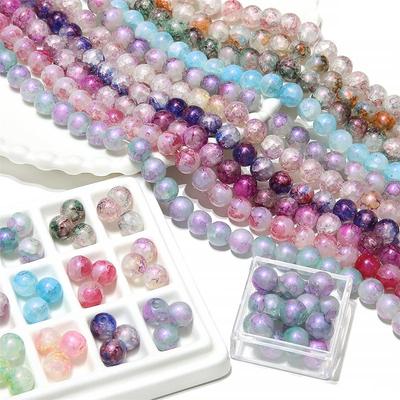 20pcs 10mm Shiny Purple Light Pearl Crackle Crystal Glass Round Beads for Bracelet Necklace DIY Jewelry Making Accessories