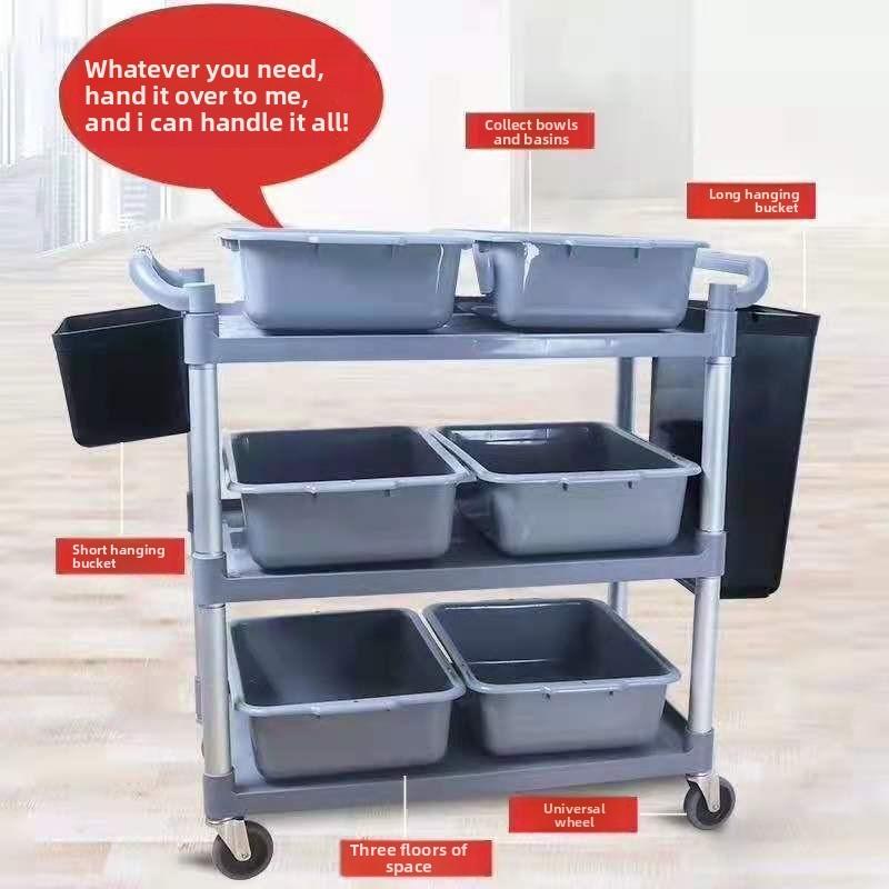 Three Layer Large Capacity Service Cart for Restaurants Hotels Mobile Push Cart Four Wheel Food Trolley Easy Transport Trolley