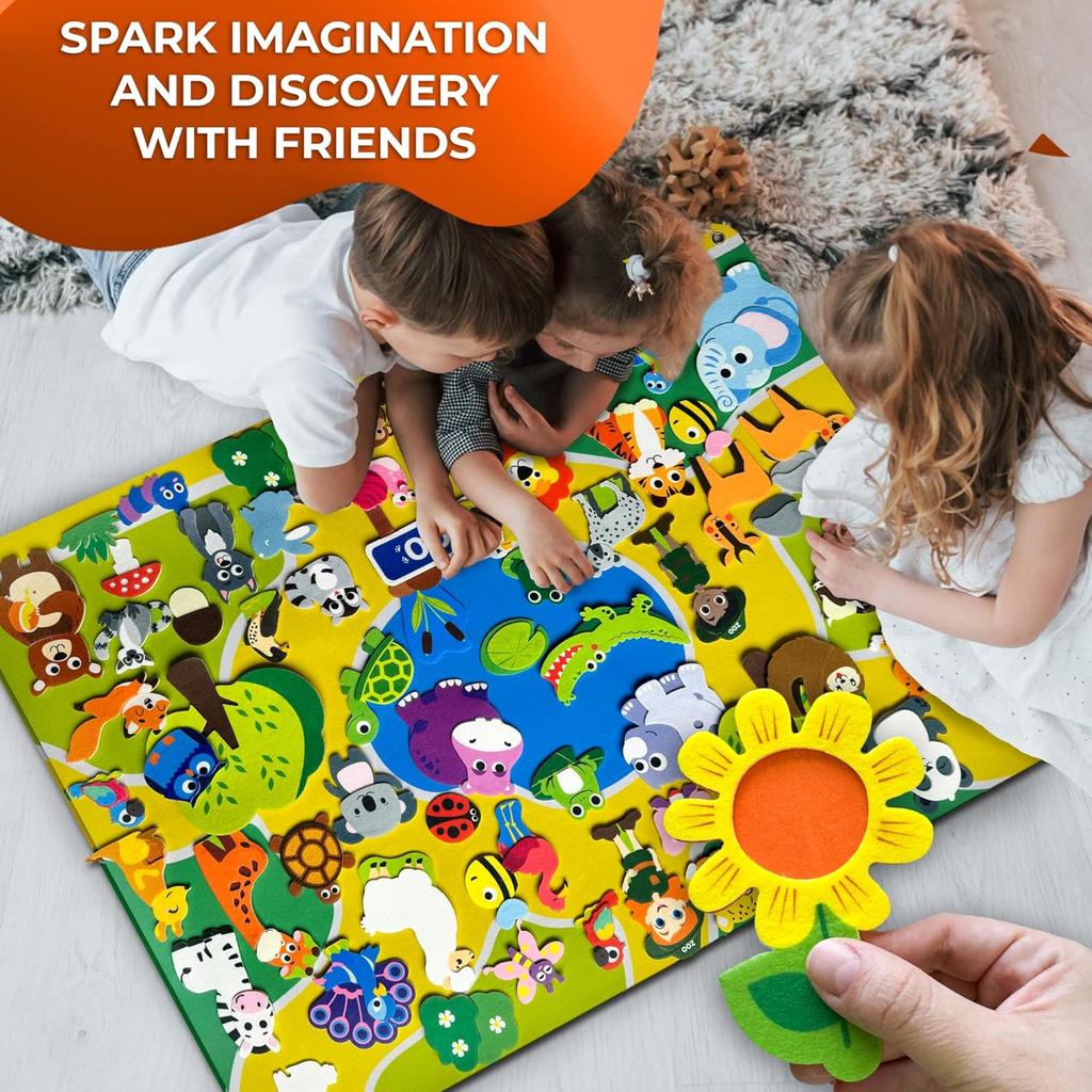 Montessori Activity Board Lernspielzeug DIY Zoo Thema Geschichtenerzählen Frühes Lernen Interaktives Spielset Wandbehang Filzbrett