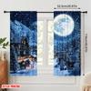 2pcs,2D Plane Printing Popular Curtains Winter Moonlit Village Polyester (without Rod) Decorations Outdoor for Living Room and