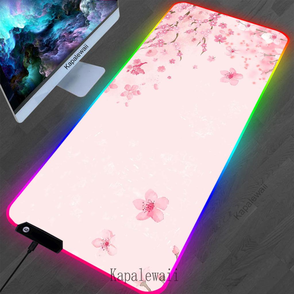 RGB LED Sakura Large Mouse Pad Locking Edge Gamer Mousepad Office Accessories For Desk Mat Non-slip Game Keyboard Pads 900x400mm