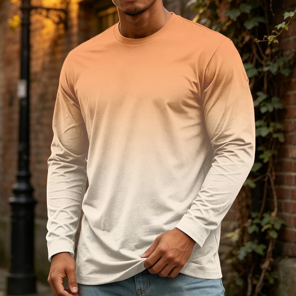 T-shirt da uomo a maniche lunghe con girocollo, top casual in cotone