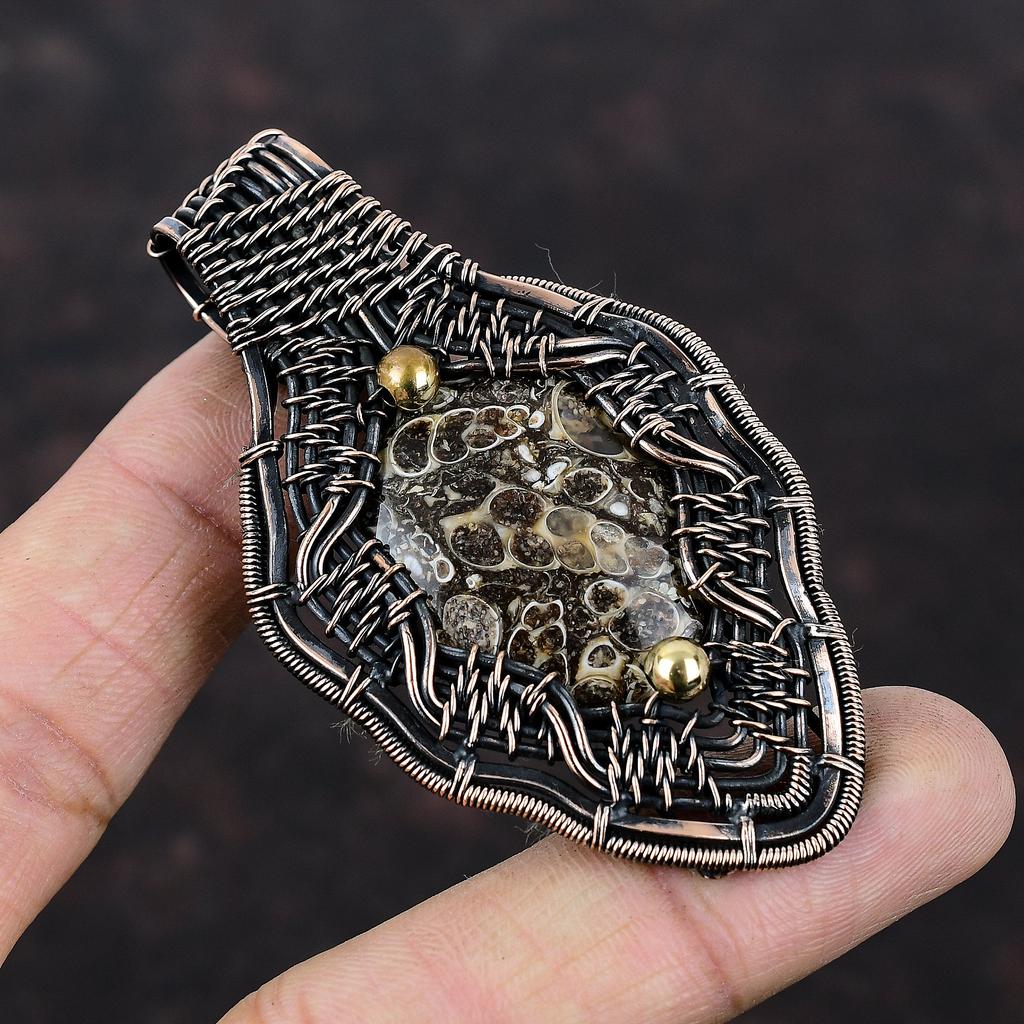 Turritella Agate Pendant Copper Wire Wrapped Pendant Handmade Pendant Wire Wrapped Gemstone Jewelry Unique Copper Jewelry Anniversary Gifts