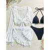 4PCS Halter With Sarong Long Sleeve Bikini Female Swimsuit Women Swimwear Four-pieces Bikini Set Bather Bathing Suit Swim V6338B