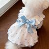 Heart Print Pet Dress with Bow, Breathable Cotton Dog Cat Clothes, Adjustable Pet Outfit with D-ring