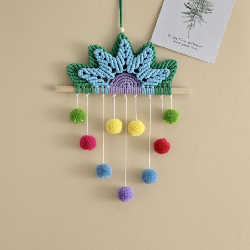 Macrame Wall Ornament Rainbow Tapestry Boho Wall Hanging Decor Wall Art Decorations for Living Room Bedroom 9.84x13Inch