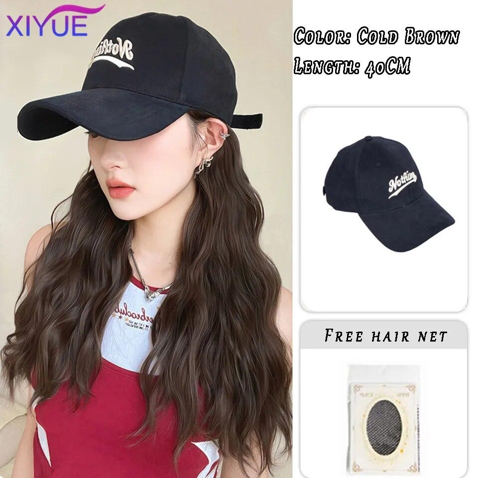 Kapelusz peruka kobiece długie włosy jednoczęściowy kobiecy fason leniwe lekko kręcone włosy czapka z daszkiem peruka pełne nakrycie głowy