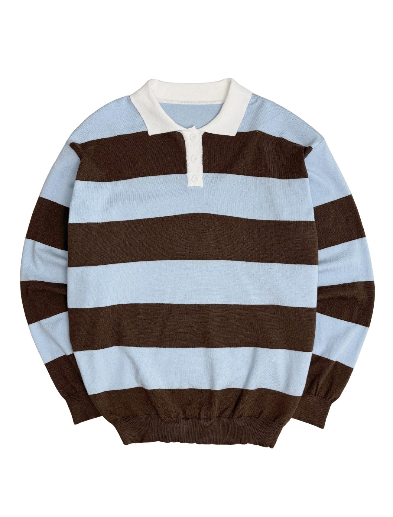 Lupeu Rugby Button Collar Neck Striped