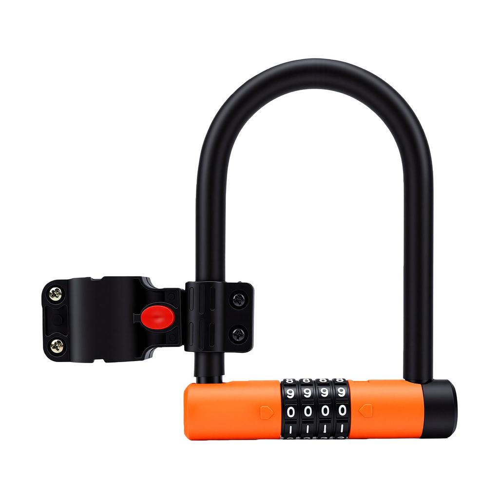 Bicycle Lock Weather Proof Silicone Coated Anti Theft Four Digit Combination Bike U Lock with Steel Cable Zinc Alloy