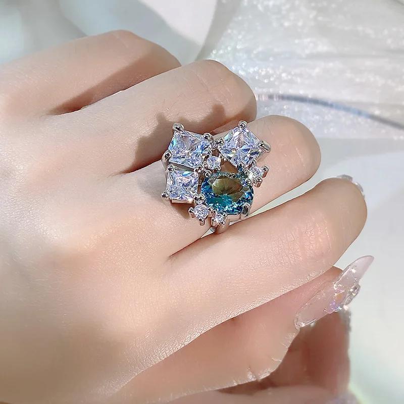 

Изысканное кольцо от кутюр с медным покрытием и натуральным топазом, кольцо с геометрическим небесно-сапфиром неправильной формы, женские украшения для вечеринки, на день рождения resizable