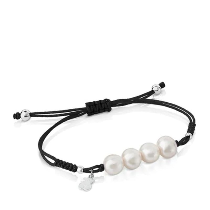 

TOUS Pearls Black Cord, Silver and Pearl Bracelet /213031540 FREE