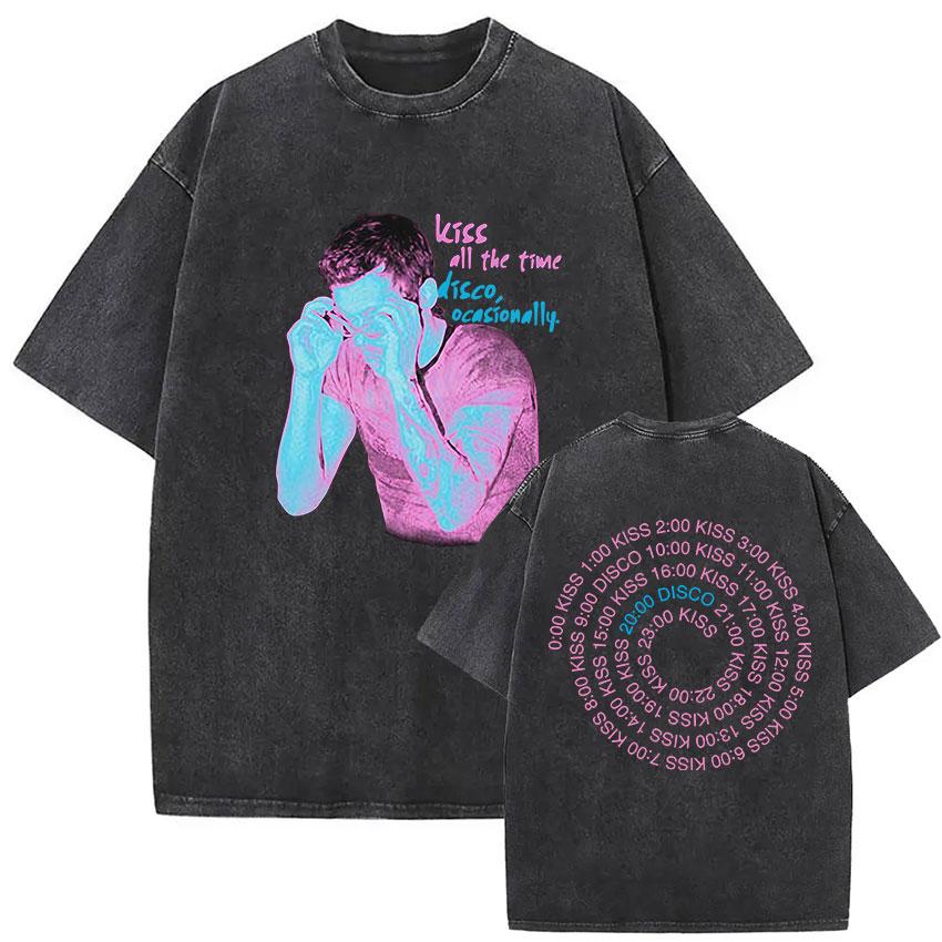 Kiss All The Time Disco Occasionally Tour Vintage Washed T Shirt Men Women High Quality Oversized Cotton Tshirt Streetwear