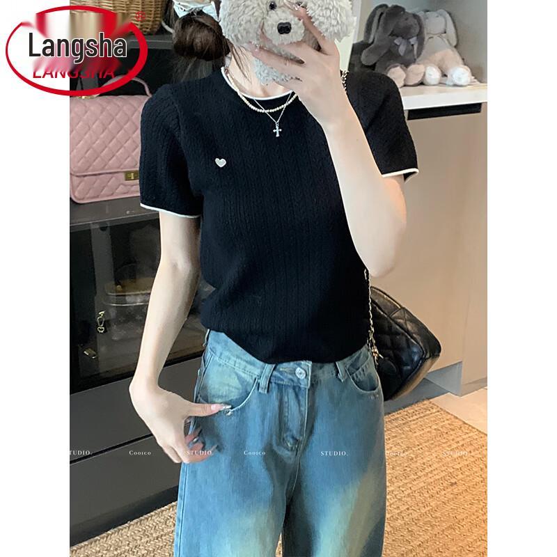 Langsha Women's Embroidered Slim Fit Knit T-Shirt
