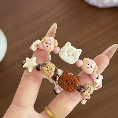 New Cute Ceramic Bracelet Kitten Puppy Good Friend Bracelets Couple Bracelet Girlfriend Woven Handmade Beaded Woven Bracelet