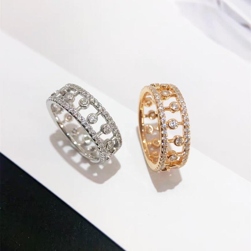 V Gold Dewdrop Ring: Women's 18K Rose Gold with Luxury Hollow Design and Full Diamonds, Non-Fading