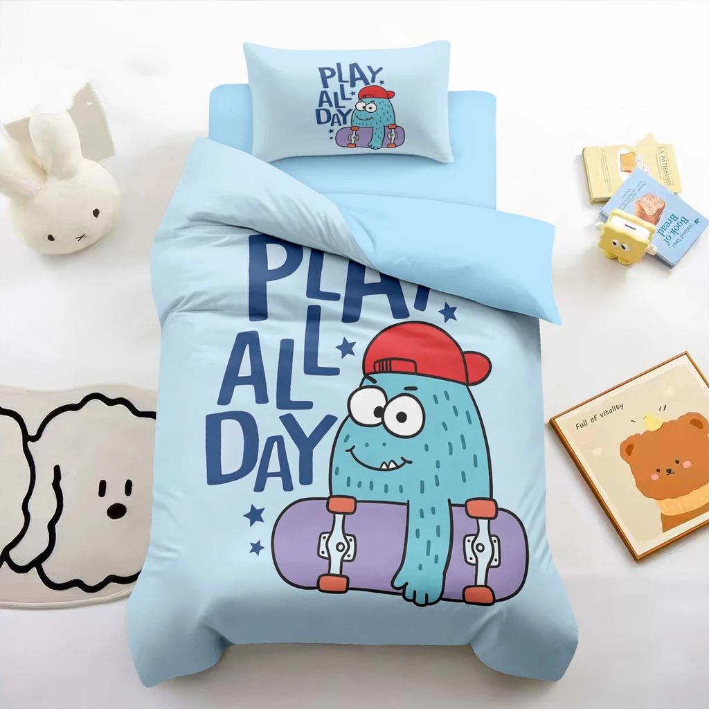 Cartoon Monster Bedding Set Cute Monster Print Quilt Cover Soft Comforter Cover With pillowcase Shams For Kids Adults Microfiber